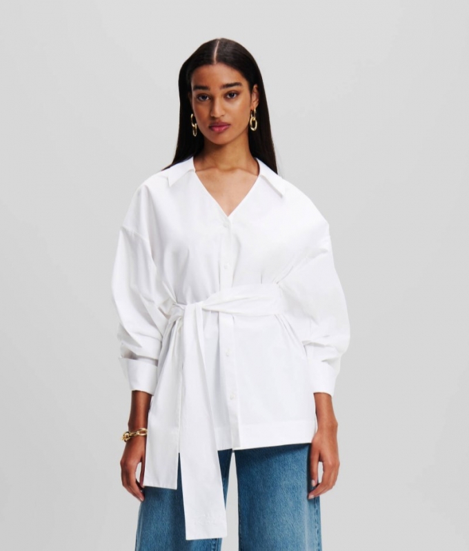 WOMEN'S BELTED SHIRT - White