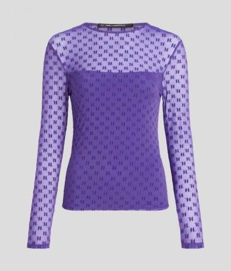 WOMEN'S KL MONOGRAM MESH TOP - Deep Purple