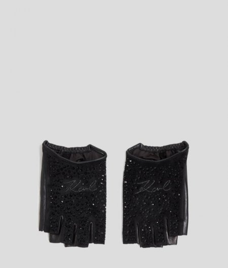 WOMEN'S K/SIGNATURE GLITTER FINGERLESS GLOVES - Black Embellishment