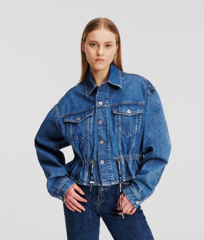 WOMEN'S KLJ TIE WAIST DENIM JACKET - Light Blue Stone