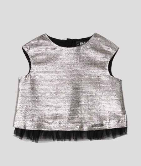 GIRLS METALLIC TOP - Light Grey Mel