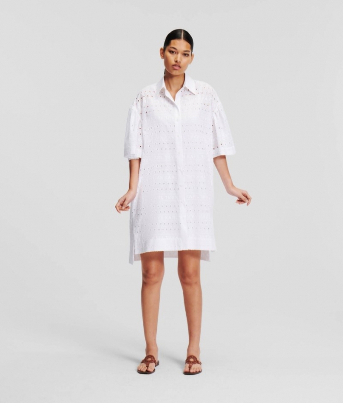 WOMEN'S BRODERIE ANGLAISE SHIRT DRESS - White