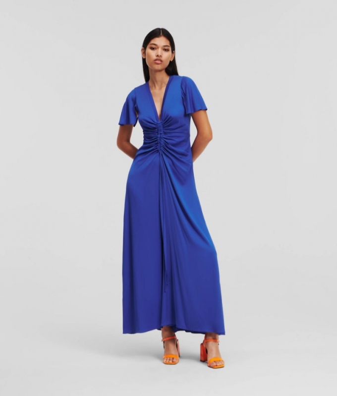 WOMEN'S ROUCHED MAXI DRESS - Dazzling Blue