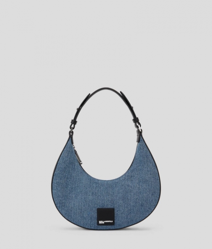 WOMEN'S KLJ DENIM SMALL HALF MOON SHOULDER BAG - BRIGHT BLUE MARBLE