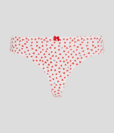 WOMEN'S K/HEART THONG - All Over Heart Pattern White-Red