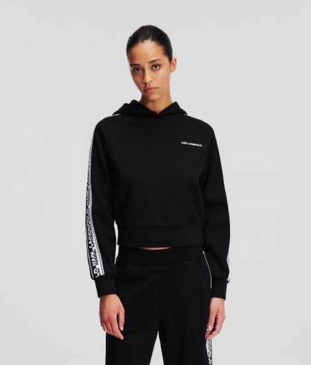 WOMEN'S KARL LOGO CROPPED HOODIE - Black