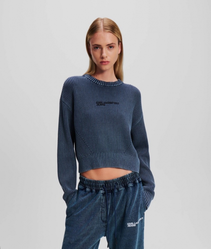 WOMEN'S KLJ ACID-WASH SWEATER - Blue Washed