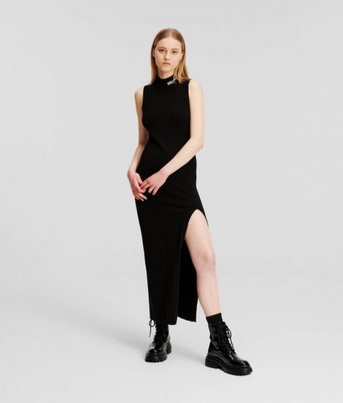 WOMEN'S KLJ KNITTED SLEEVELESS MAXI DRESS - BLACK