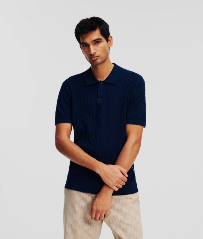 MEN'S KL MONOGRAM KNITTED POLO SHIRT - Viola