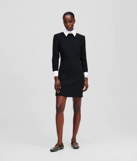 WOMEN'S WHITE COLLAR DRESS - Black