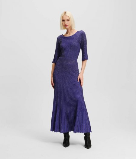 WOMEN'S LUREX PLEATED KNIT DRESS - Deep Purple