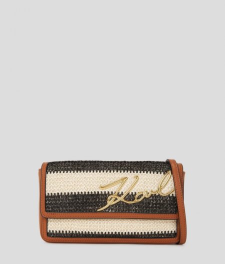 WOMEN'S K/SIGNATURE RAFFIA POUCH - NATURAL/SUDAN BROWN