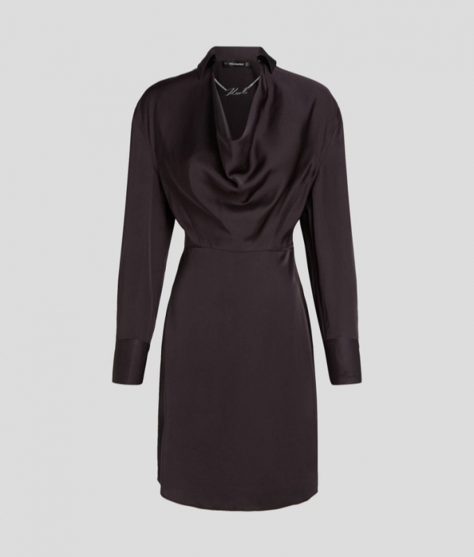 WOMEN'S KARL SIGNATURE CHAIN SATIN DRESS - Deep Purple