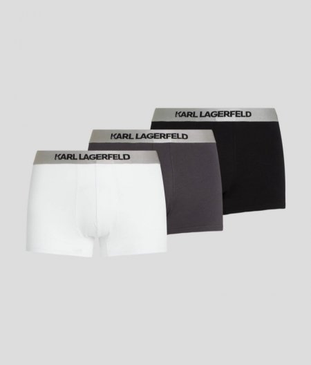 MEN'S METALLIC KARL LOGO TRUNKS – 3-PACK - Asphalt-White-Black