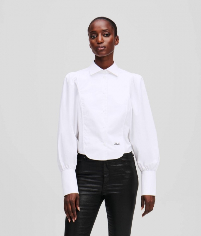 WOMEN'S BIB-DETAIL POPLIN SHIRT - White