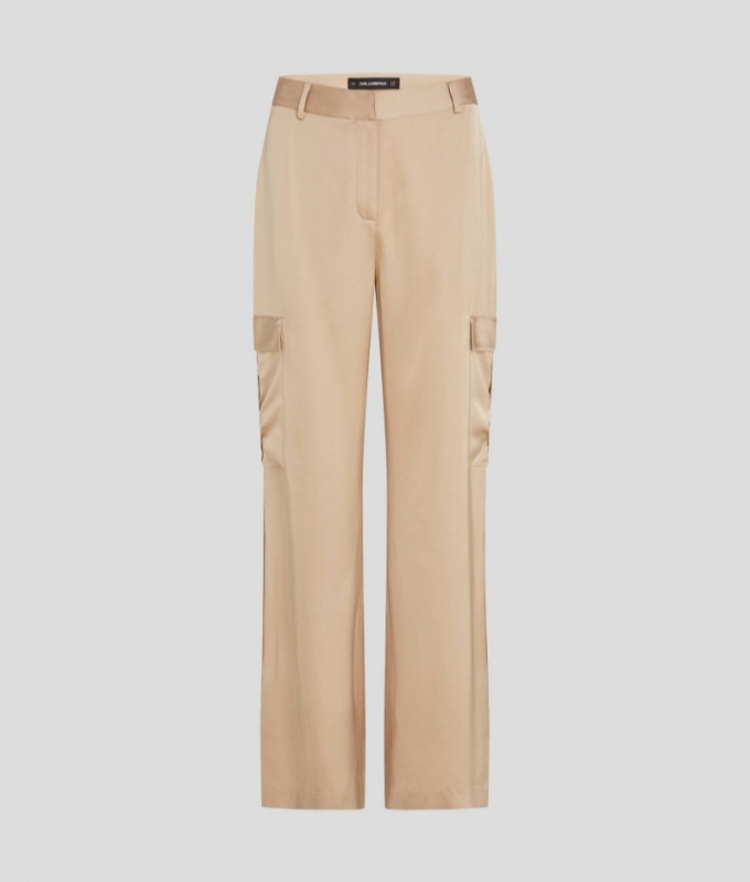 WOMEN'S SATIN CARGO PANTS - Light Beige