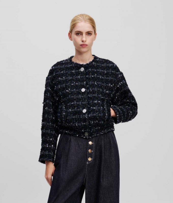 WOMEN'S KARL ESSENTIAL BOUCLÉ BOMBER JACKET - Dark Navy Boucle