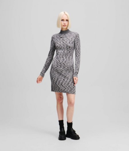 WOMEN'S LONG-SLEEVED KNIT DRESS - Light Grey Mel