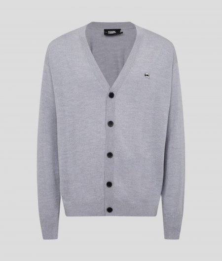 MEN'S KARL IKON MERINO WOOL CARDIGAN - Grey Melang