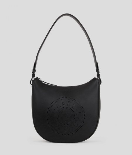 WOMEN'S K/CIRCLE PERFORATED MOON SHOULDER BAG - Dark Chocolate