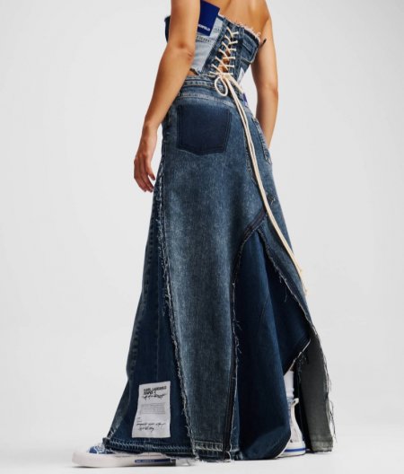 WOMEN'S KLJ X ATELIER RESERVÉ DENIM MAXI SKIRT - Patchwork Blue