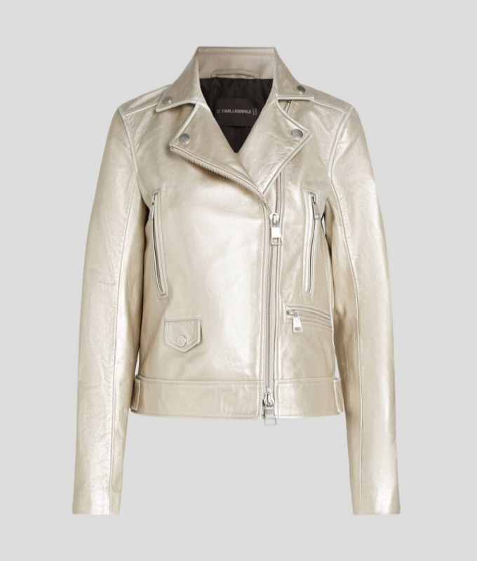 WOMEN'S LEATHER BIKER JACKET - Silver