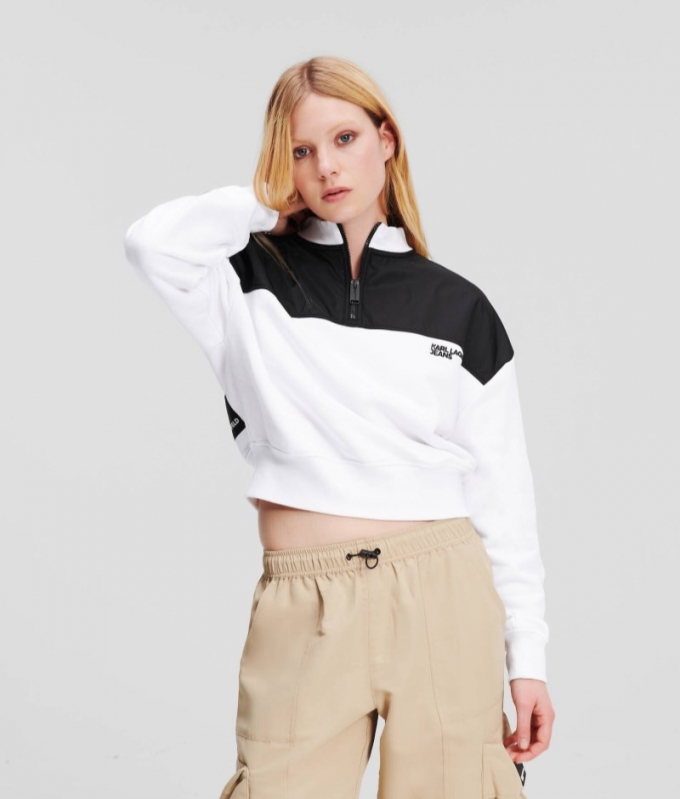 WOMEN'S KLJ BOXY HALF-ZIP SWEATSHIRT - White/Black