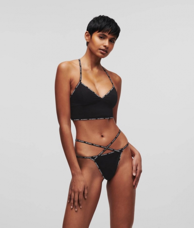 WOMEN'S MINI LOGO LONG BRALETTE - Black