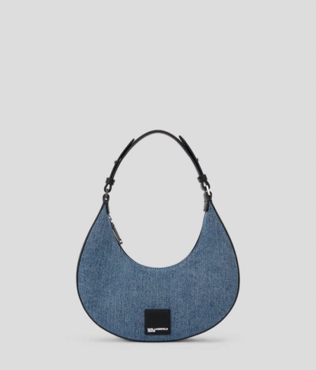 WOMEN'S KLJ DENIM SMALL HALF MOON SHOULDER BAG - BRIGHT BLUE MARBLE