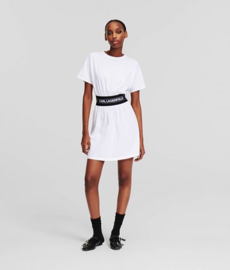 WOMEN'S KARL LOGO TAPE T-SHIRT DRESS - White