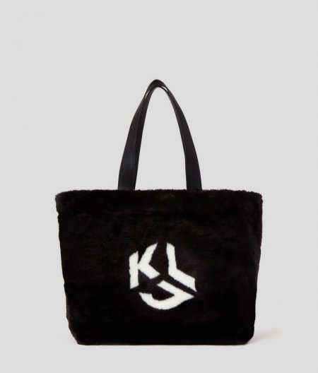 WOMEN'S KLJ FAUX-FUR TOTE BAG - BLACK