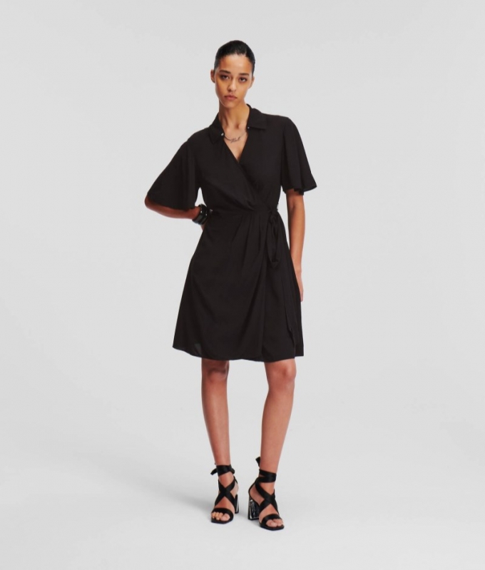 WOMEN'S KARL SIGNATURE WRAP DRESS - Black