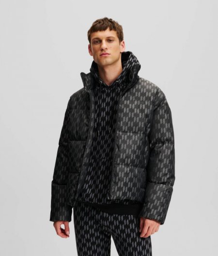 MEN'S KL MONOGRAM PUFFER JACKET - BLACK/BLACK