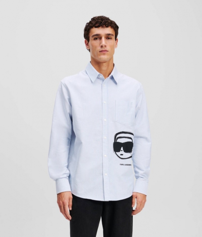 MEN'S IKON STRIPED SHIRT - White/Blue Stripe