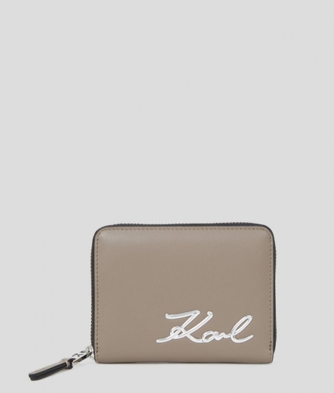 WOMEN'S K/SIGNATURE MEDIUM ZIP WALLET - CREAM