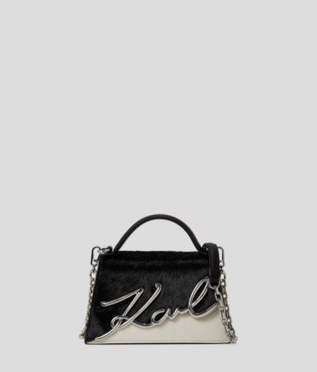 WOMEN'S K/SIGNATURE PONY CROSSBODY BAG - White/Black