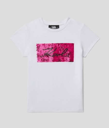 GIRLS KARL SIGNATURE SEQUIN T-SHIRT - White