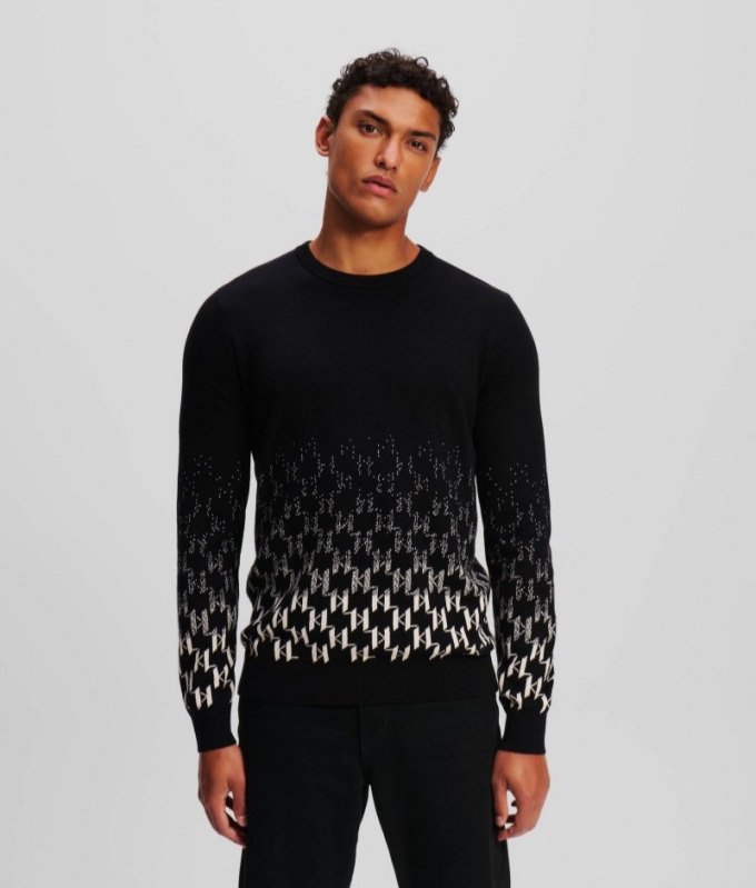 MEN'S KL MONOGRAM DEGRADÉ SWEATER - BLACK/BLACK