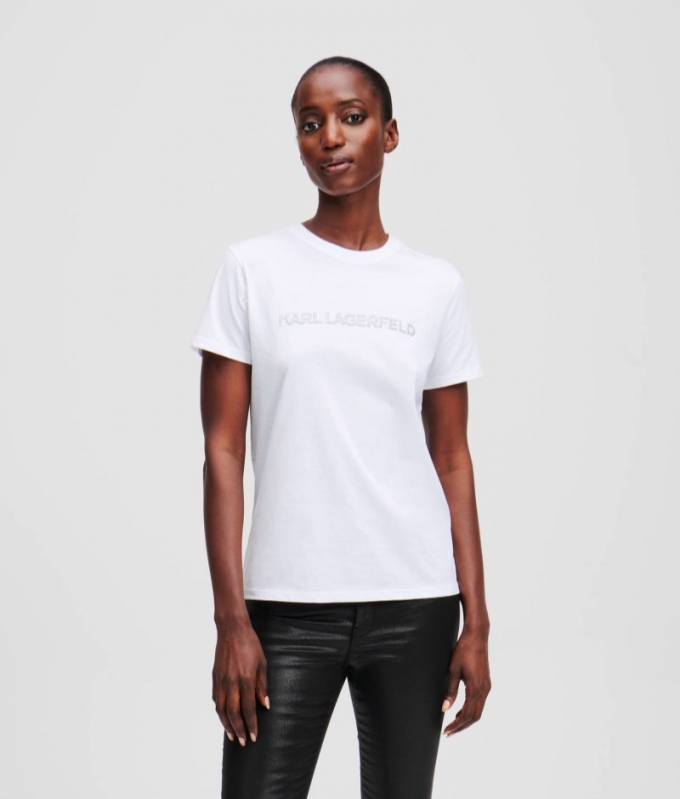 WOMEN'S GLITTER KARL LOGO T-SHIRT - White