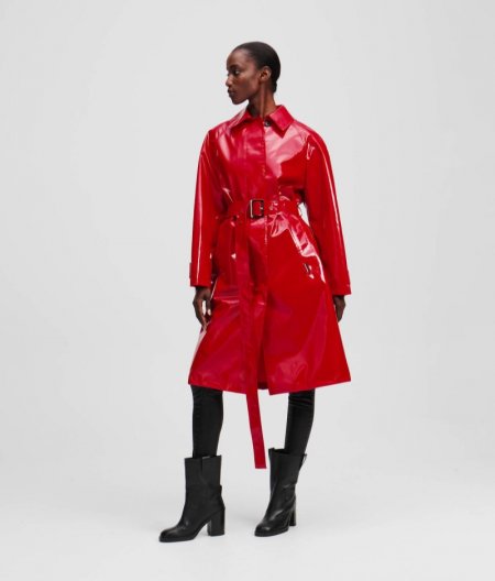 WOMEN'S COATED TRENCH COAT - Racing Red