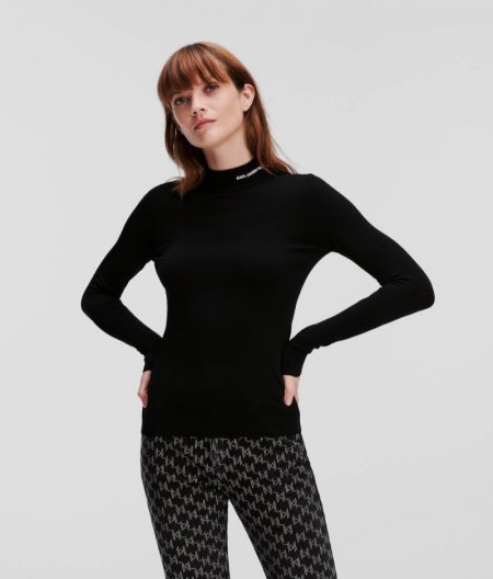 WOMEN'S KARL LOGO TURTLE-NECK SWEATER - Black