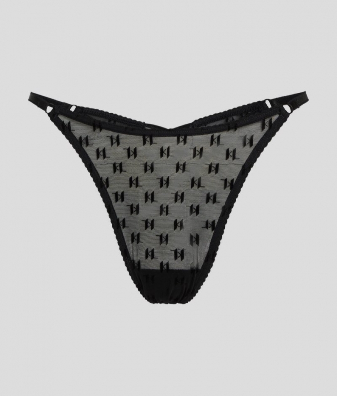 WOMEN'S KL MONOGRAM MESH THONG - Black