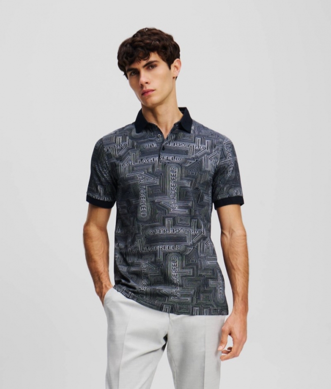 MEN'S PATTERNED POLO SHIRT - Black/White