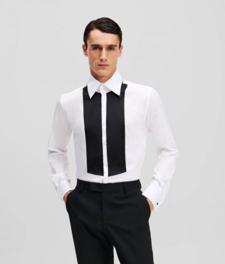 MEN'S SATIN PANELLED SHIRT - White/Black