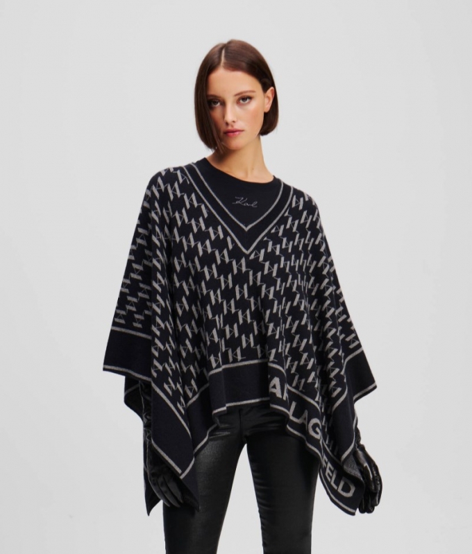 WOMEN'S KL MONOGRAM CAPE - Grey Melange Karl Monogram