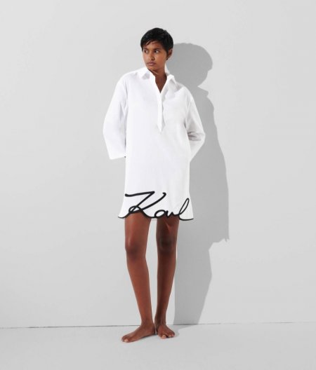 WOMEN'S KARL SIGNATURE BEACH SHIRT DRESS - White