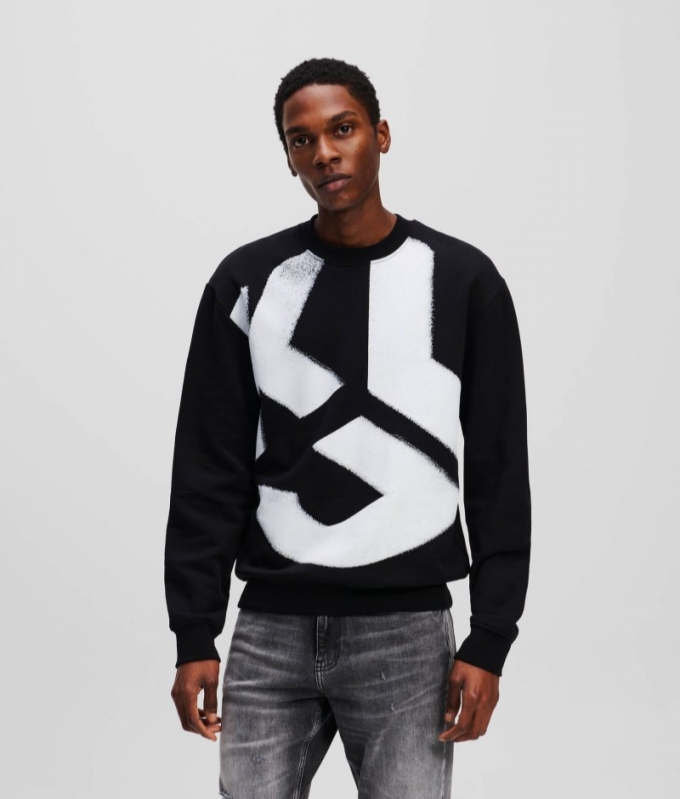 MEN'S KLJ MONOGRAM BLEACHED SWEATSHIRT - Black