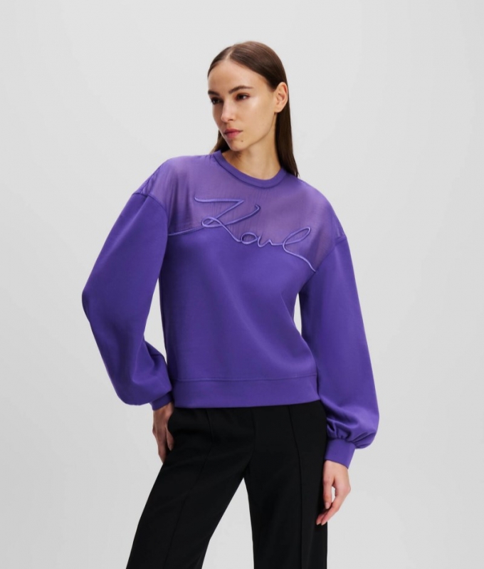 WOMEN'S MIXED FABRIC KARL SIGNATURE SWEATSHIRT - Deep Purple