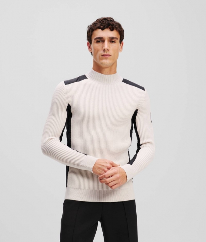 MEN'S PANELED TURTLENECK SWEATER - Sand