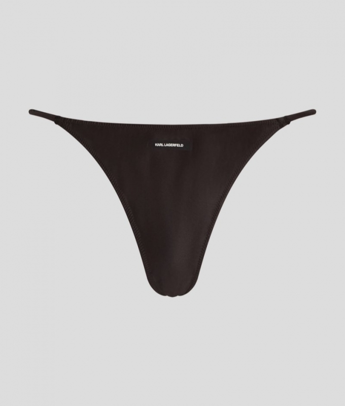 WOMEN'S KARL LOGO SATIN THONG - Black